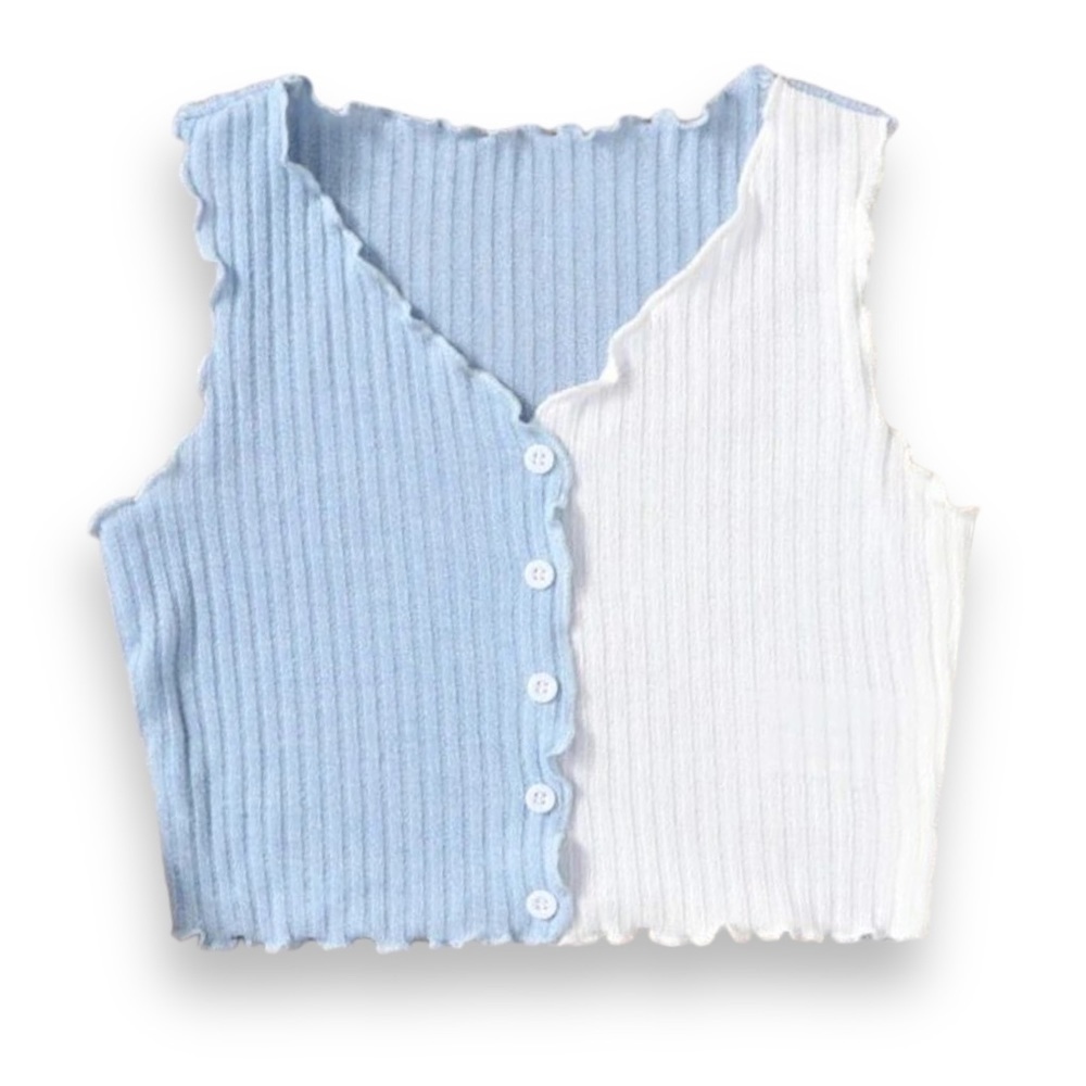 GIRLS Lettuce Trim Colorblock Tank Blue/White Size 12Y